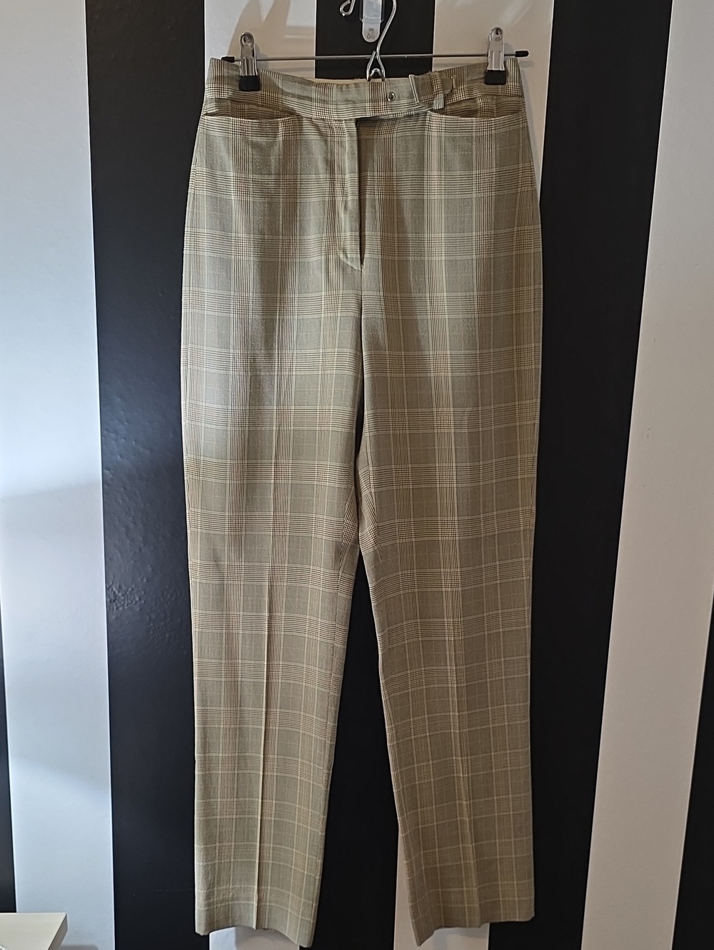 DKNY Women's Plaid Straight-Leg Pants in Tan and Cream